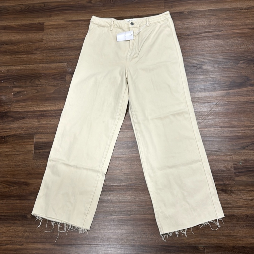 Carly Jean Wide-Leg Cut-Off Cream Jeans